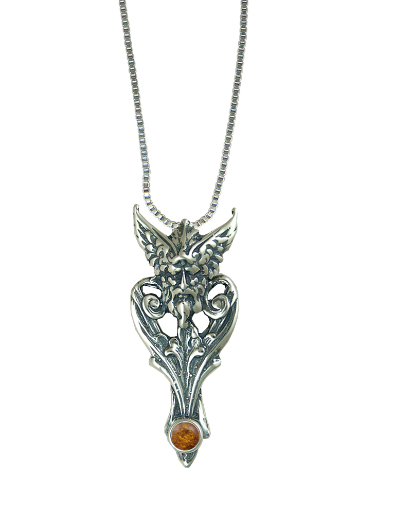 Sterling Silver Thor Viking Pendant With Amber